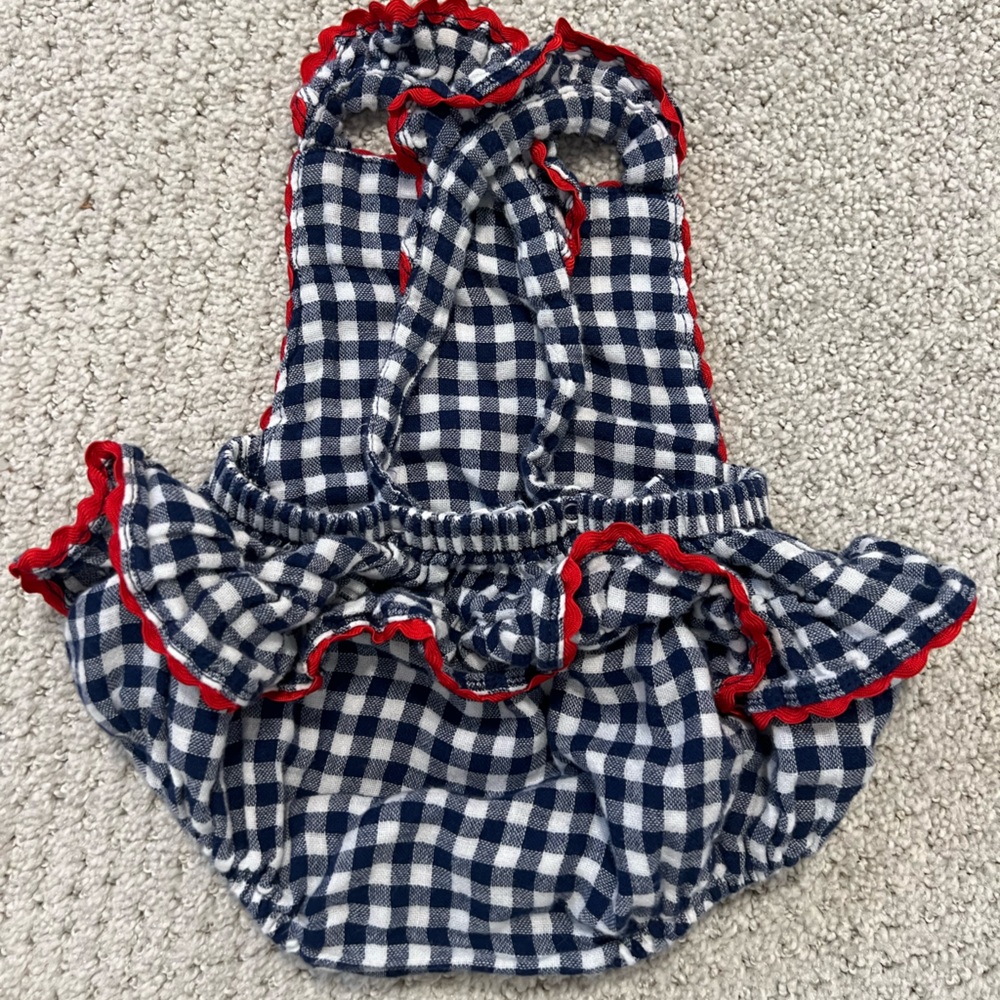 Angel Dear Navy Gingham Ric-Rac Ruffle Onesie - 3M - Picture 4 of 7